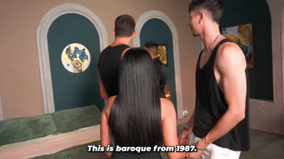 Young Slim Latina Enjoys 3 Big European Cocks