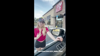 Izzy Swallows - Chick-Fil-A Employee Fucks BBC In The Car