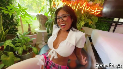 Ember Snow - Oiled Asian Milf Explosively Cums 3 Times